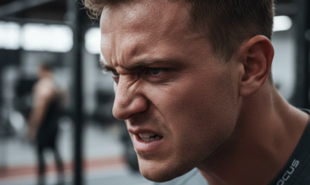 Gros plan sur le visage d'un athlète concentré juste avant de commencer son exercice, avec une expression de détermination